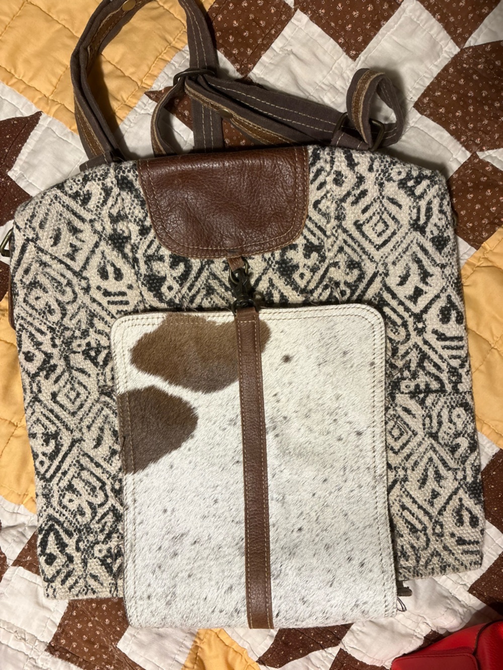 Brown & White Haircalf Canvas Messenger Bag - Men